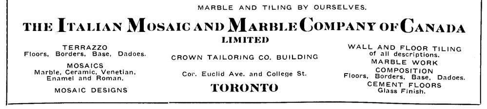 Advertisement for the Italian Mosaic and Marble Co. of Canada, Ltd.