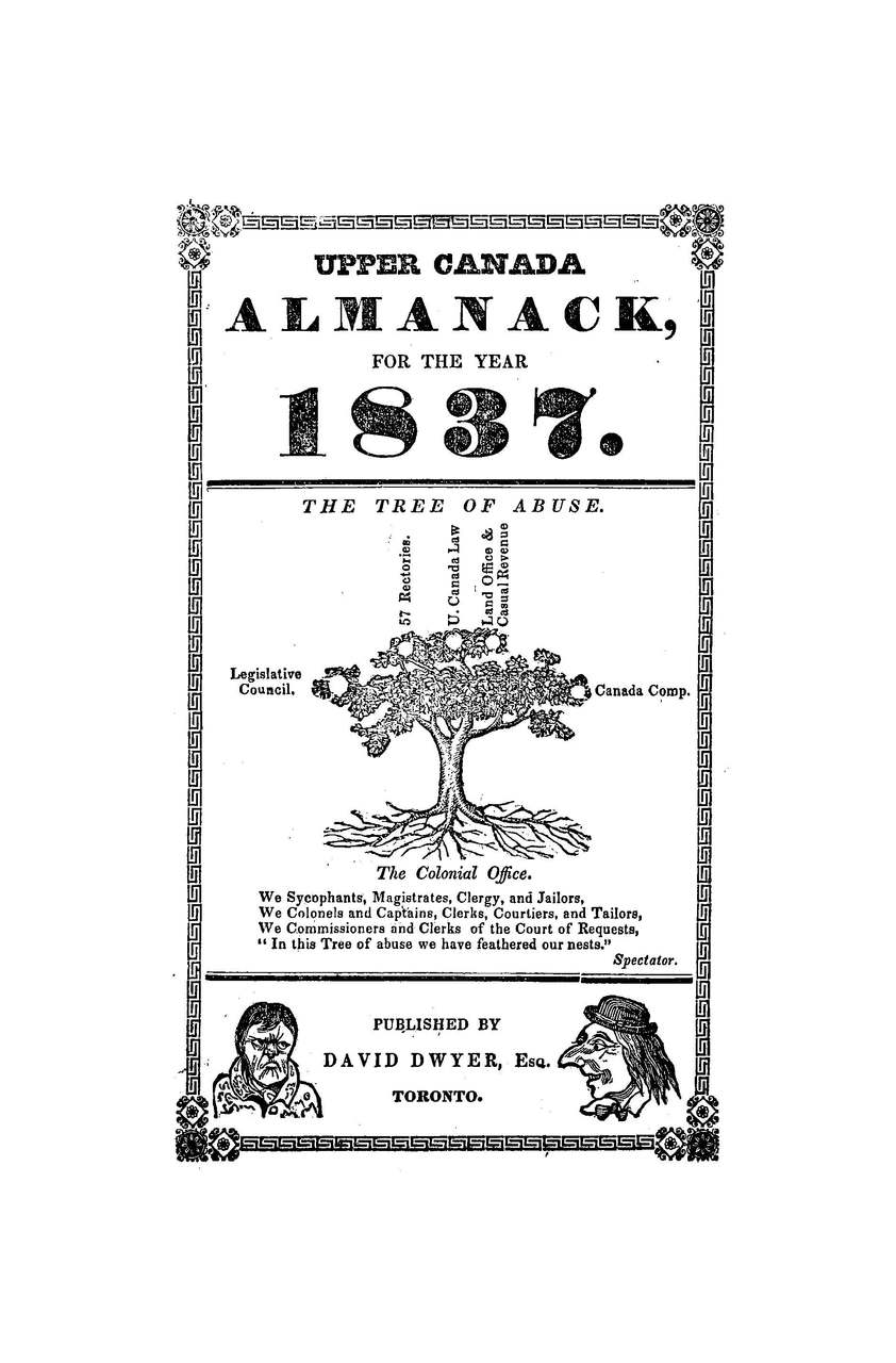Upper Canada Almanac for the year 1837 (Tree of Abuse variant cover)