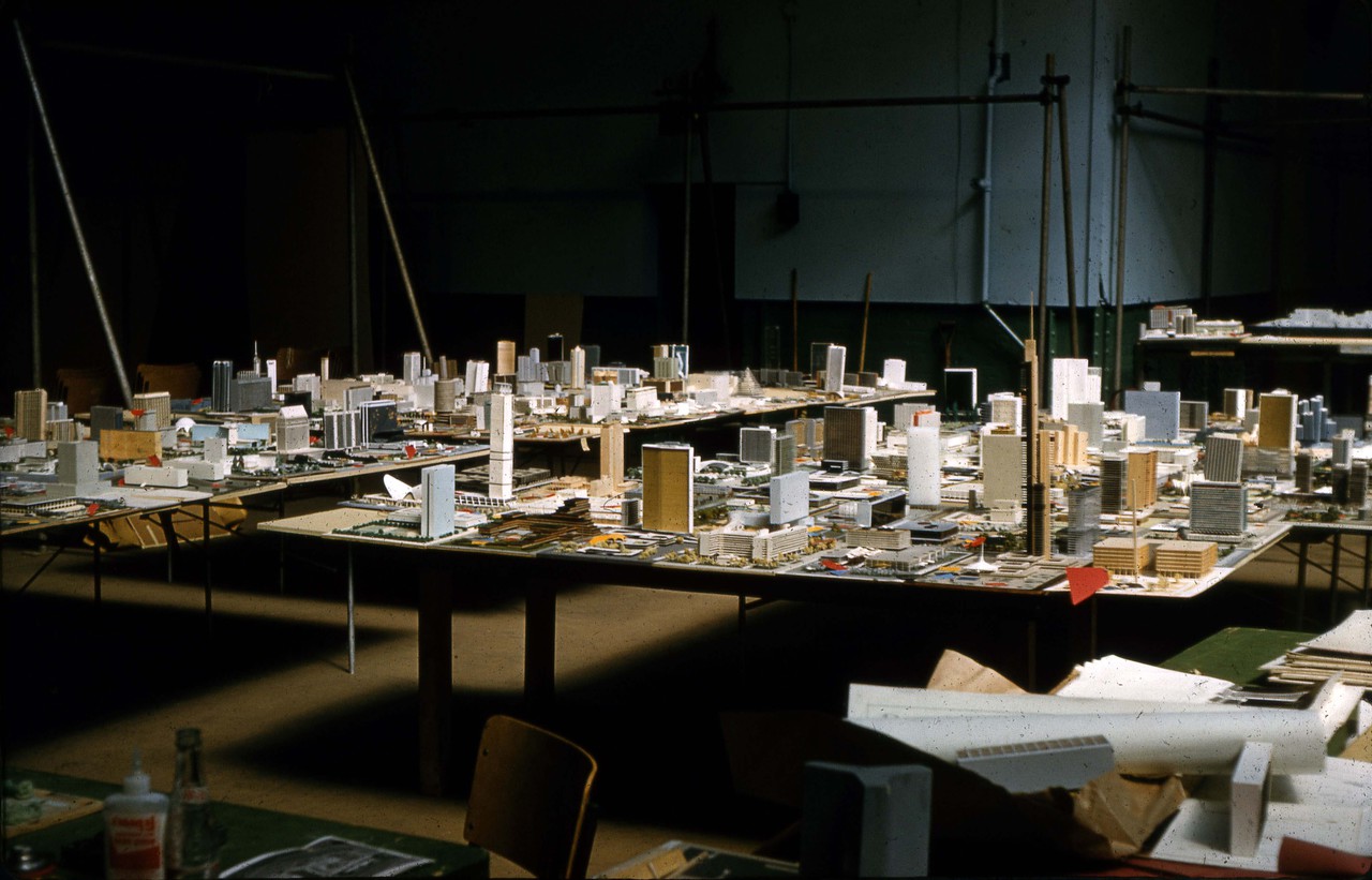 Architectural models at Horticultural Building for City Hall and Square Competition, Toronto, 1958