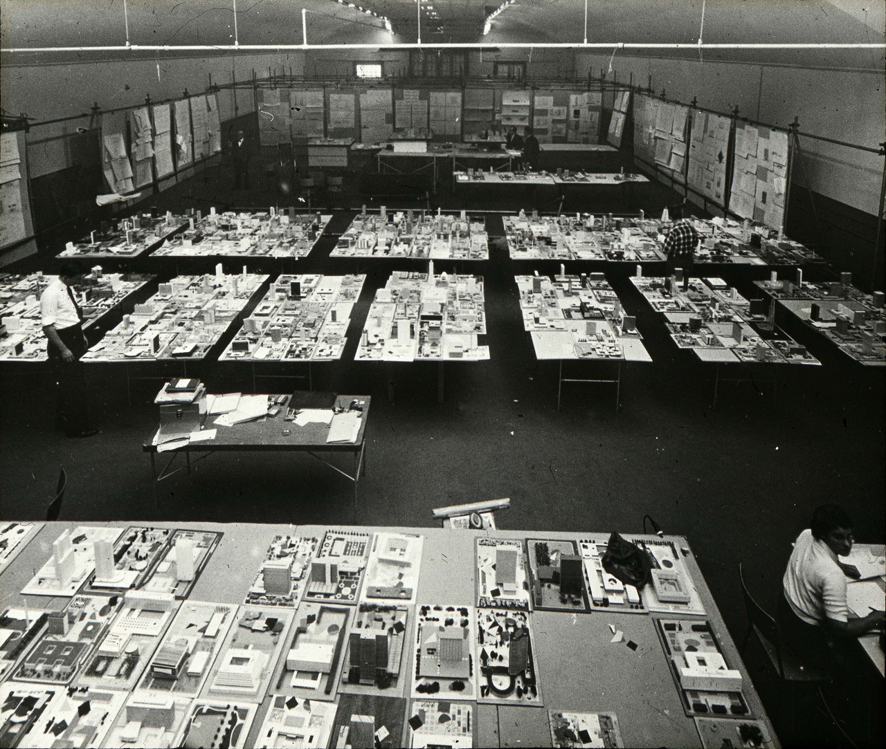Architectural models at Horticultural Building, City Hall and Square Competition, Toronto, 1958