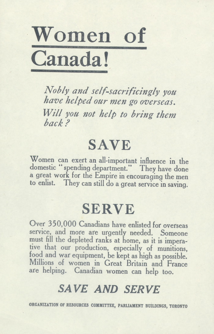 Women of Canada! Save and Serve