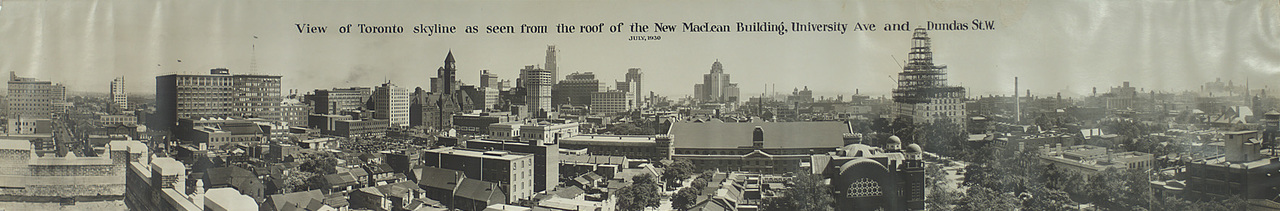 View of Toronto skyline as seen from the roof of the new MacLean Building, University Ave. and Dundas St. W.,
