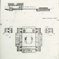 Frank Mikutowski entry City Hall and Square Competition, Toronto, 1958,  section of hall and floor plan