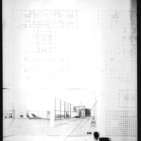 Rother, Bland, Trudeau entry City Hall and Square Competition, Toronto, 1958, floor plan and interior perspective drawings