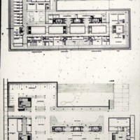 Halldor Gunnlogsson & Jorn Nielsen entry, City Hall and Square Competition, Toronto, 1958, council and lower level plans