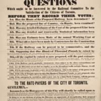Toronto, Simcoe & Huron Railroad Questions which ought to be answered by the Railroad Committee…